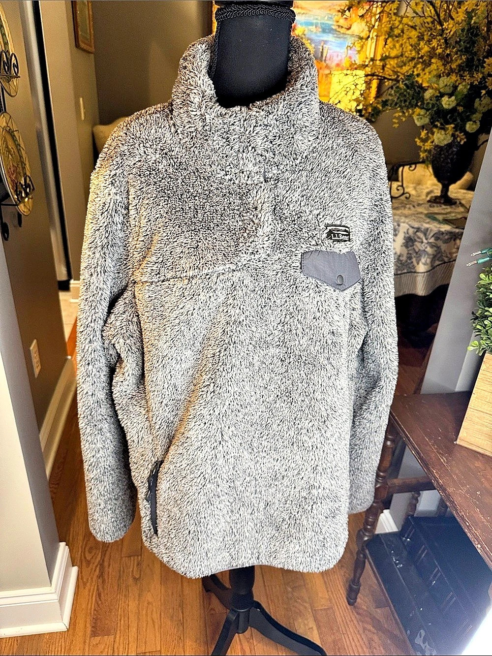 L.L.Bean Hi-Pile Fleece Pullover Teddy Jacket Gray XL - EUC